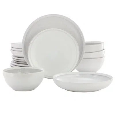 Gibson Elite 16 Piece Round Stoneware Dinnerware Set In Linen In White