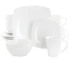 Gibson Elite 16 Piece Square Fine Ceramic Dinnerware Set In White