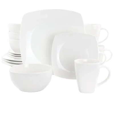 Gibson Elite 16 Piece Square Fine Ceramic Dinnerware Set In White