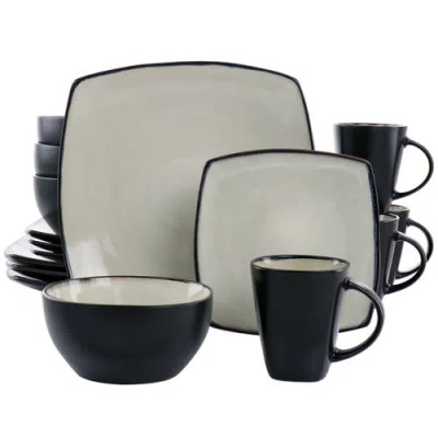 Gibson Elite 16 Piece Square Stoneware Dinnerware Set In White