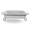 Gibson Elite 2 Piece Rectangle 15.5 Inch Stoneware Bakeware With Metal Rack In White