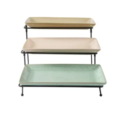 Gibson Elite 3 Tier Reactive Stoneware Serving Platter Set Multi-color In Multicolor