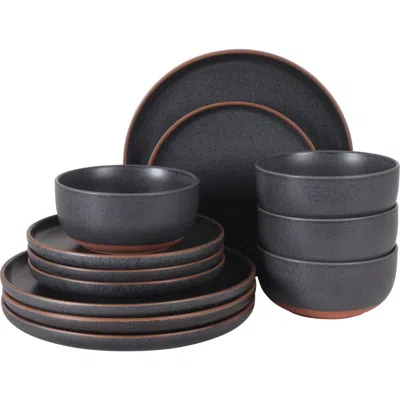 Gibson Elite Abbey Circle 12-piece Reactive Matte Glaze Stoneware Dinnerware Set In Black