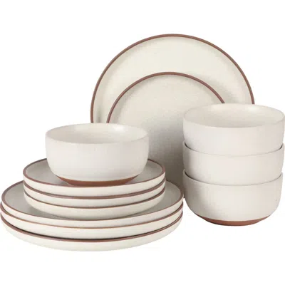 Gibson Elite Abbey Circle 12-piece Reactive Matte Glaze Stoneware Dinnerware Set In White