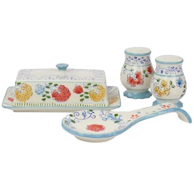 Gibson Elite Anaya Hand Painted Stoneware Utensil Storage Set In Multicolor