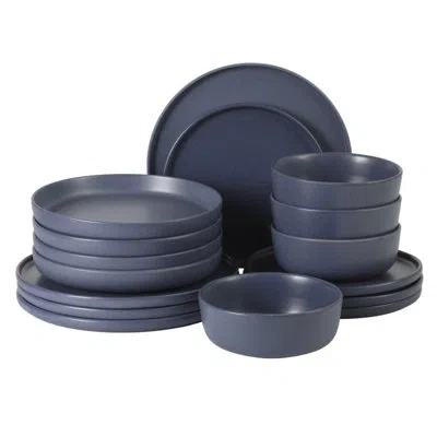 Gibson Elite Bayou Moon Plates And Bowls Sets, 16-piece Blue Matte Stoneware Dinnerware Sets, Solid Color Reactiv