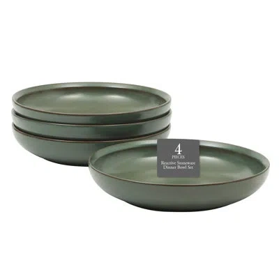 Gibson Elite Beckett 4-piece Multi-color Dinner Bowl Set – Reactive Glaze Stoneware – Shallow Pasta Bowls – Wide- In Green
