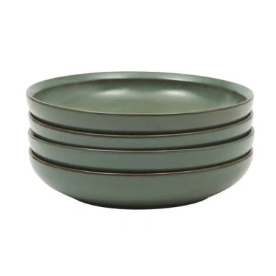 Gibson Elite Beckett 4-piece Stoneware Shallow Pasta Bowls Set, Microwave & Dishwasher Safe In Green
