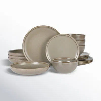 Gibson Elite Beckett Stoneware Reactive Glaze 16 Piece Plates And Bowls Dinnerware Set In Gray