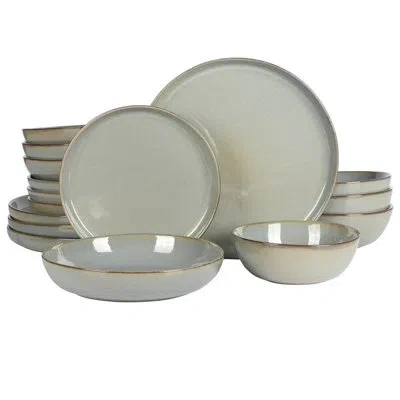 Gibson Elite Berea 16 Piece Plates & Bowls Reactive Glaze Round Stoneware Ceramic Dinnerware In Green