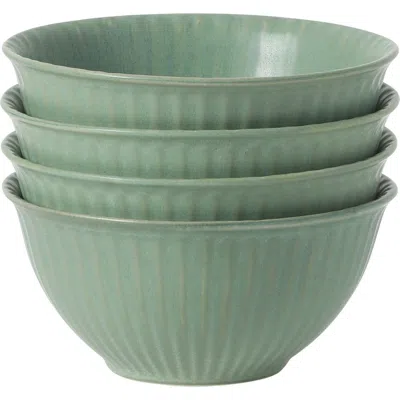 Gibson Elite Bistro Linea Cereal Bowls, Stoneware Soup Bowls, Cream Reactive Glaze Ribbed Bowl Set In Green