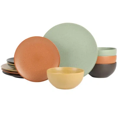Gibson Elite Capetown Reactive Glaze Round Stoneware Dinnerware, Black, Yellow, Orange In Multi