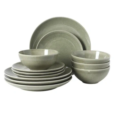 Gibson Elite Castle Peak 12-piece Reactive Glaze Stoneware Dinnerware Set In Green