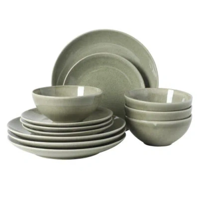 Gibson Elite Castle Peak 12-piece Reactive Glaze Stoneware Dinnerware Set In Light Green