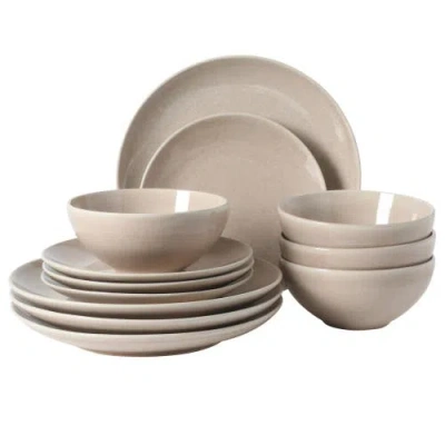 Gibson Elite Castle Peak 12-piece Reactive Glaze Stoneware Dinnerware Set In Light Pink
