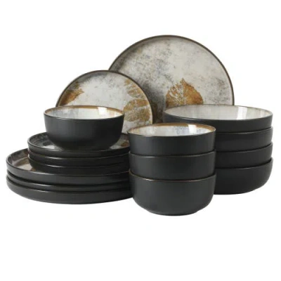 Gibson Elite Chantilly Hill Porcelain Dinnerware Set, Round Plates & Bowls, Multicolor Leaf Design