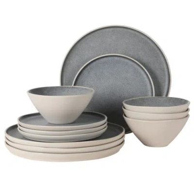 Gibson Elite Coastal Forest 12-piece Triple Reactive Glaze Stoneware Dinnerware Set In Gray