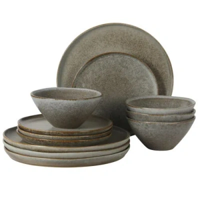 Gibson Elite Coastal Forest 12-piece Triple Reactive Glaze Stoneware Dinnerware Set In Brown