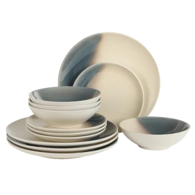 Gibson Elite Crescenton 12-piece Round Reactive Glaze Stoneware Dinnerware Set In Neutral