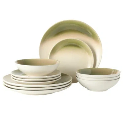Gibson Elite Crescenton 12-piece Round Reactive Glaze Stoneware Dinnerware Set In Gray