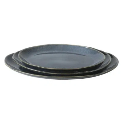Gibson Elite Dawson Mill 3-piece Oval Reactive Glaze Stoneware Serving Platter Set In Black