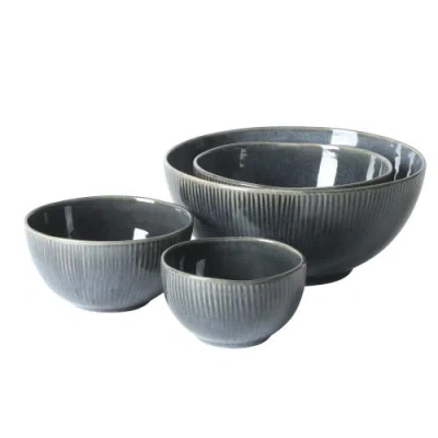 Gibson Elite Dawson Mill 4-piece Round Reactive Glaze Stoneware Nesting Bowl Set In Gray
