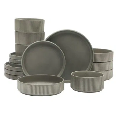 Gibson Elite Deerfield 16-piece Stoneware Dinnerware Set – Stackable Plates And Bowls, Reactive Glaze, Service Fo In Gray