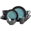 Gibson Elite Dragonstone 16 Piece Stoneware Reactive Glaze Dinnerware Set In Black