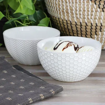 Gibson Elite Earlhart 2 Piece 6 Inch Ribbed Stoneware Cereal Bowl Set In White