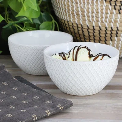 Gibson Elite Earlhart 2 Piece 6 Inch Ribbed Stoneware Cereal Bowl Set In White