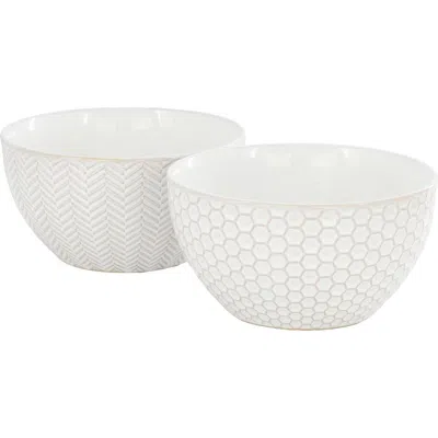 Gibson Elite Earlhart 2 Piece 6 Inch Ribbed Stoneware Cereal Bowl Set In White