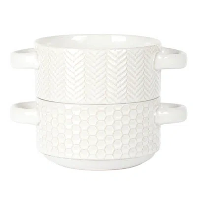 Gibson Elite Earlhart 2 Piece 6 Inch Ribbed Stoneware Soup Bowl Set With Handles In White
