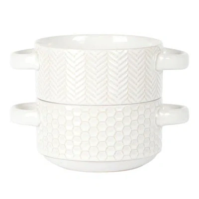 Gibson Elite Earlhart 2 Piece 6 Inch Ribbed Stoneware Soup Bowl Set With Handles In White