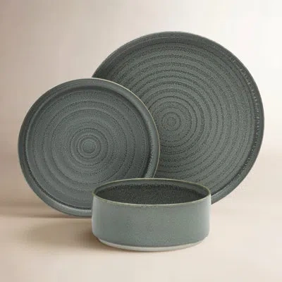 Gibson Elite Echo Bay 12 Piece Porcelain Reactive Glaze (service For 4) Ceramic Plates And Bowls Modern Stackable In Black