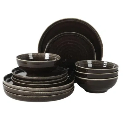 Gibson Elite Eclipse Swirls 12-piece Reactive Glaze Stoneware Dinnerware Set In Brown