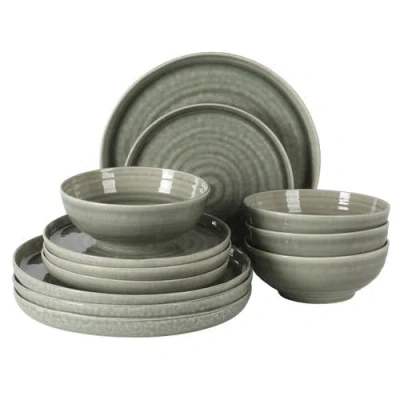 Gibson Elite Eclipse Swirls 12-piece Reactive Glaze Stoneware Dinnerware Set In Green