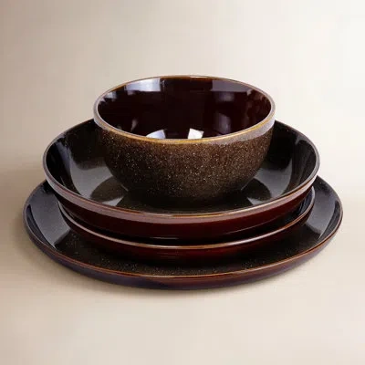 Gibson Elite Edwina 16 Piece Doible Bowl Dinnerware Set In Dark Brown