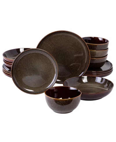 Gibson Elite Edwina 16 Piece Double Bowl Dinnerware Set, Service For 4 In Green