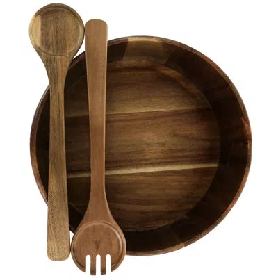 Gibson Elite Elite 3 Piece Acacia Wood Salad Bowl And Spoon Set In Brown