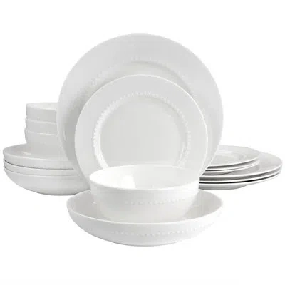 Gibson Elite Embossed 16 Piece Bone China Dinnerware Set, Service For 4 In White