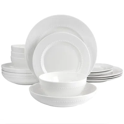 Gibson Elite Embossed Bone China 16 Piece Double Bowl Dinnerware Set In White