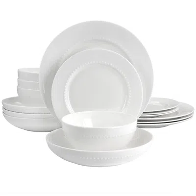 Gibson Elite Embossed Bone China 16 Piece Double Bowl Dinnerware Set In White
