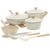 Gibson Elite Folkstone 13 Piece Ceramic Nonstick Cast Aluminum Cookware Set In Linen In White