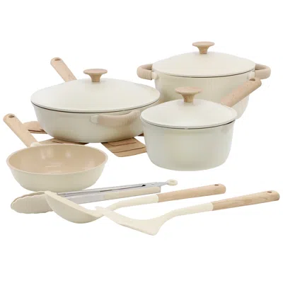 GIBSON ELITE FOLKSTONE 13 PIECE CERAMIC NONSTICK CAST ALUMINUM COOKWARE SET IN LINEN