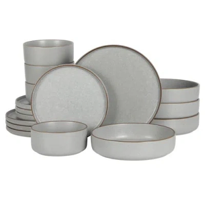 Gibson Elite Gelston Stoneware Matte Reactive Glaze Plates And Bowl Dinnerware Set In Gray