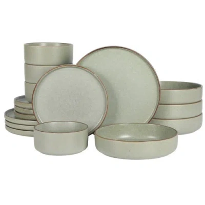 Gibson Elite Gelston Stoneware Matte Reactive Glaze Plates And Bowl Dinnerware Set In Green