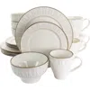 Gibson Elite Golden Halo 16 Piece Stoneware Dinnerware Set In White