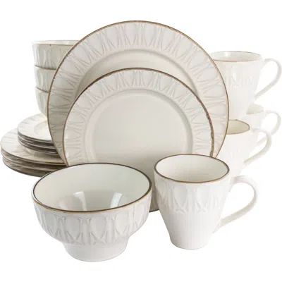 Gibson Elite Golden Halo 16 Piece Stoneware Dinnerware Set In White