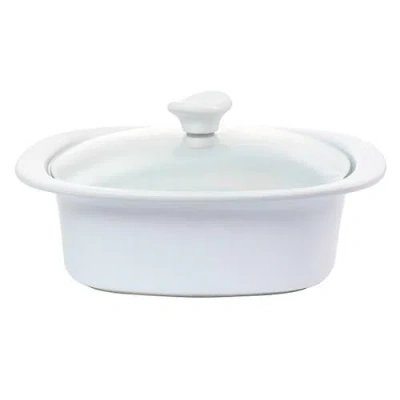Gibson Elite Gracious Dining 1.9 Quart Stoneware Casserole With Glass Lid In White