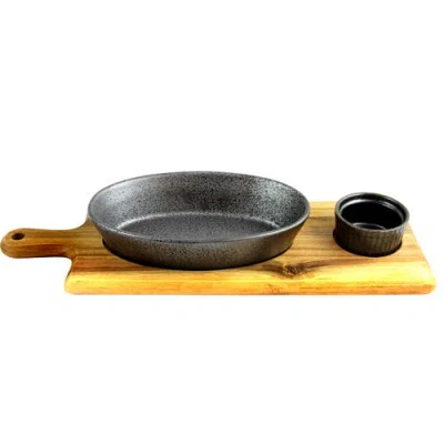 Gibson Elite Gracious Dining 3-piece Reactive Fine Ceramic Bowl Set With Acacia Wood Tray In Gray